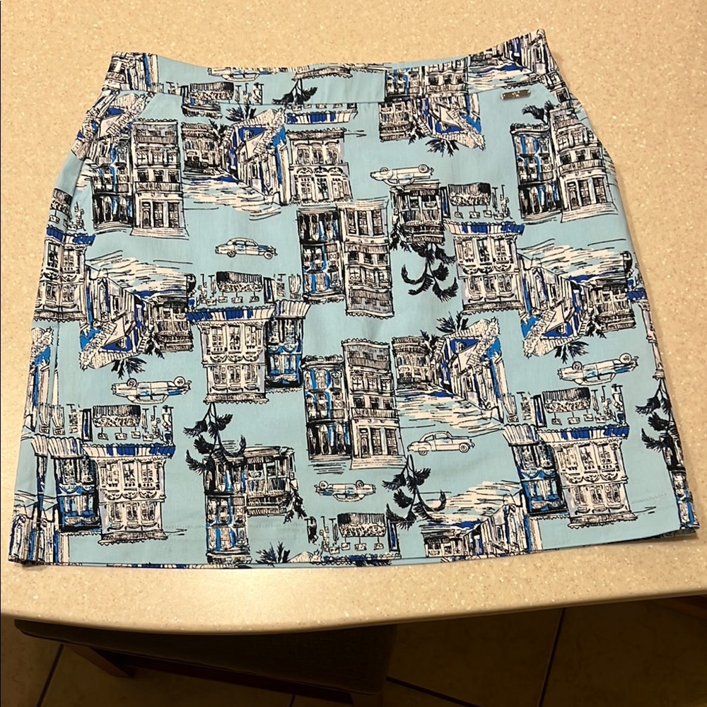 Rafaella Blue Scenic Print Mini Skirt